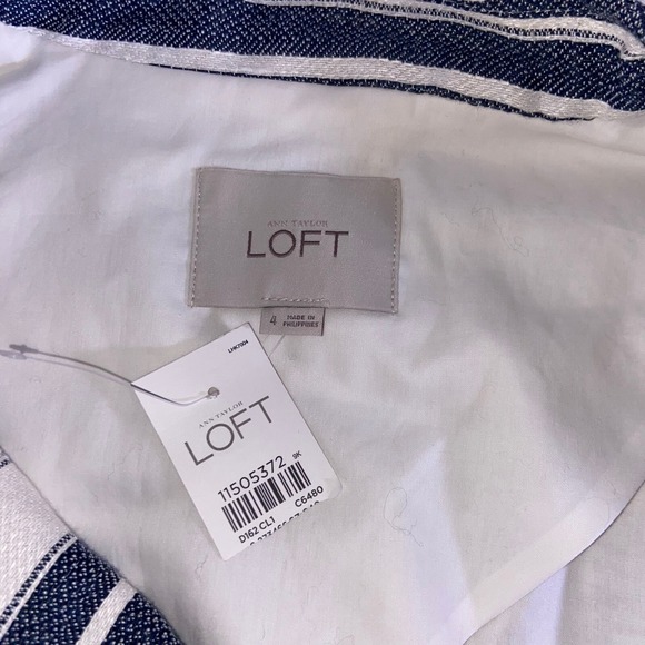 Ann Taylor LOFT NWT Strip Linen Blend Minimalist Classic Career Button Blazer 4 - Picture 4 of 9